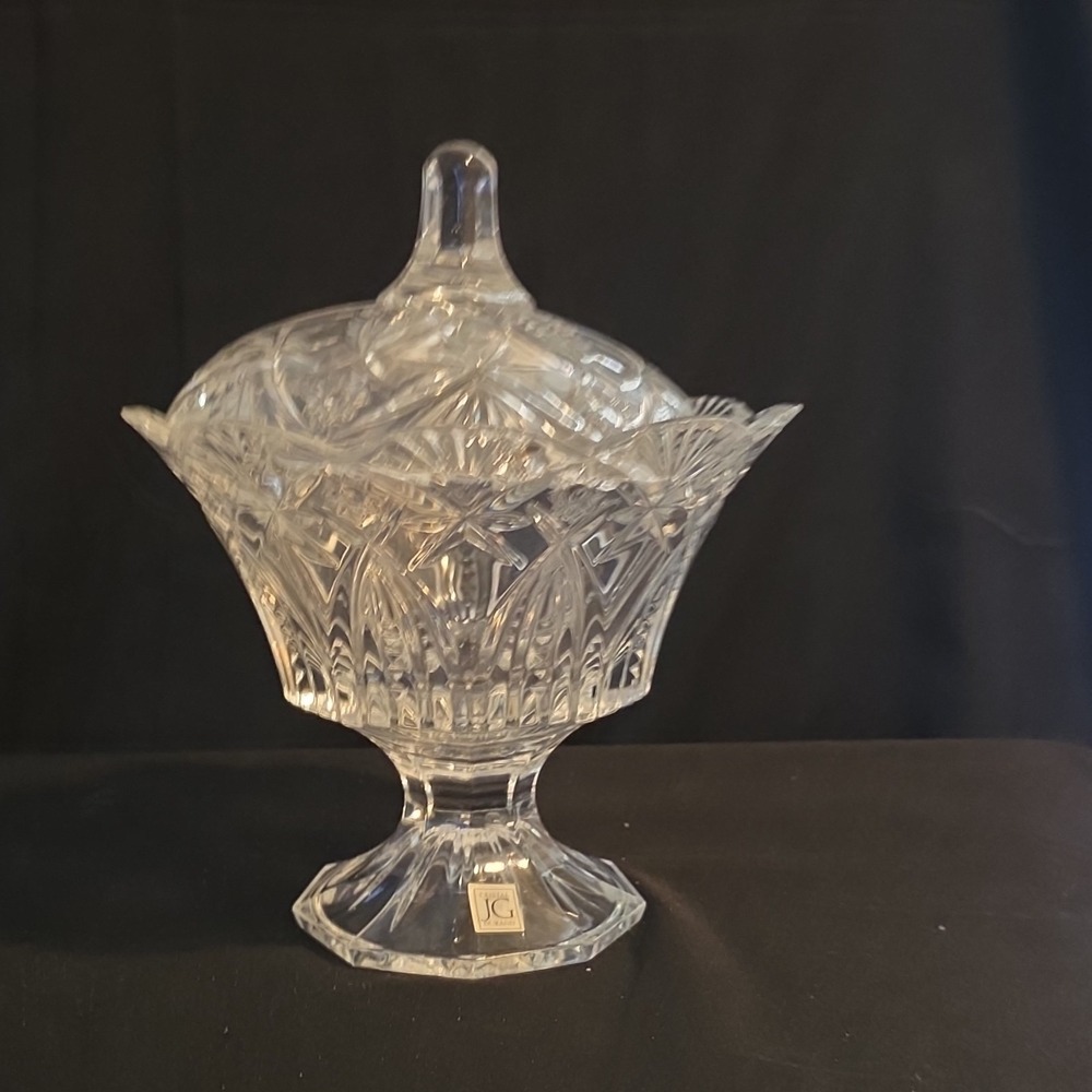 J.G. Durand Crystal Pedestal Bowl‎ with Lid Cut Glass Clear Made in France